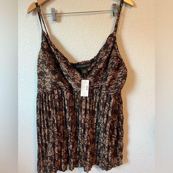 Y2K deadstock lane Bryant forest fairy spaghetti strap babydoll tank Brown 18/20 - Picture 3 of 5